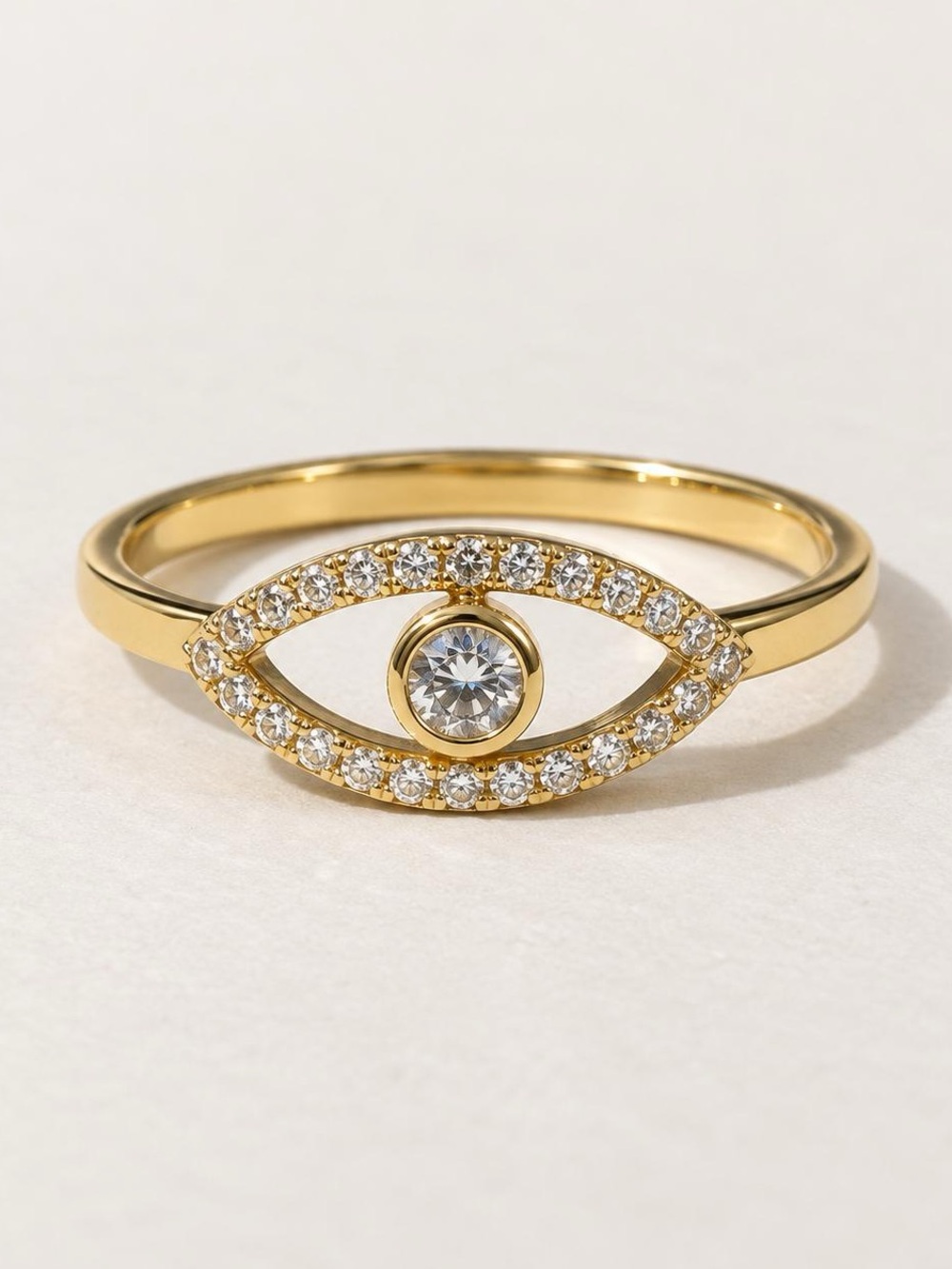 18K Solid Real Yellow Gold Evil Eye Natural Diamond 20ctw Size 6.5